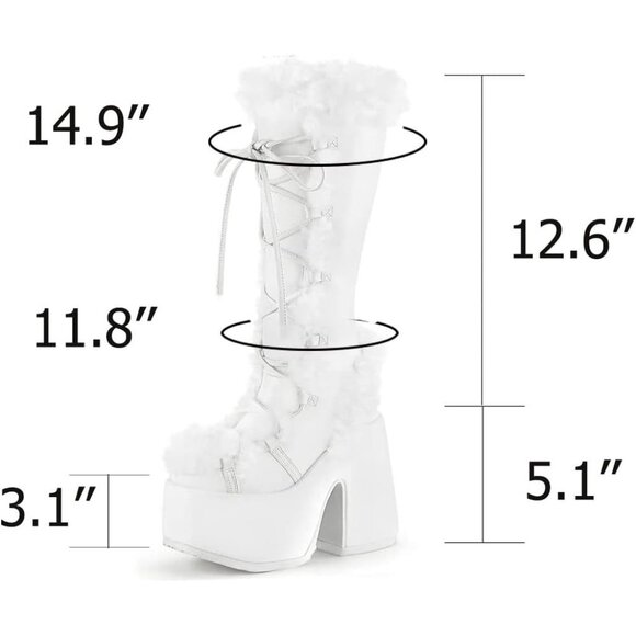 🆕Womens White Synthetic Mid Calf Lace Up Chunky High Heel Warm Fur Snow Boots - Picture 11 of 11